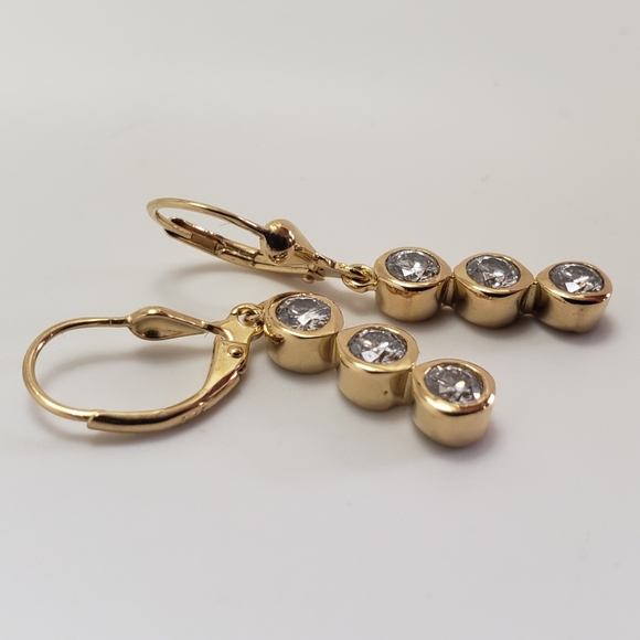 1.75ctw. Authentic Moissanite 3 Stone Drop Earrings in 18k Gold over Silver - Picture 5 of 11